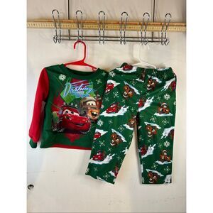 Disney Pixar Cars‎ 3t fleece Christmas pajama set red green "Dashing through the
